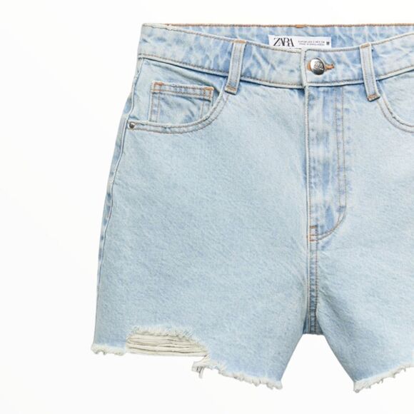 ZARA | Light Blue | HIGH RISE RIPPED HEM DENIM SHORTS - Picture 4 of 11